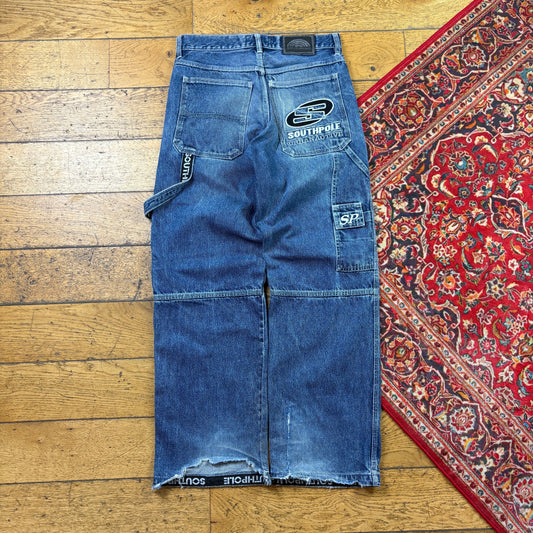 Vintage Southpole Function Blue Embroidered Y2K Hip Hop Baggy Jeans - 31