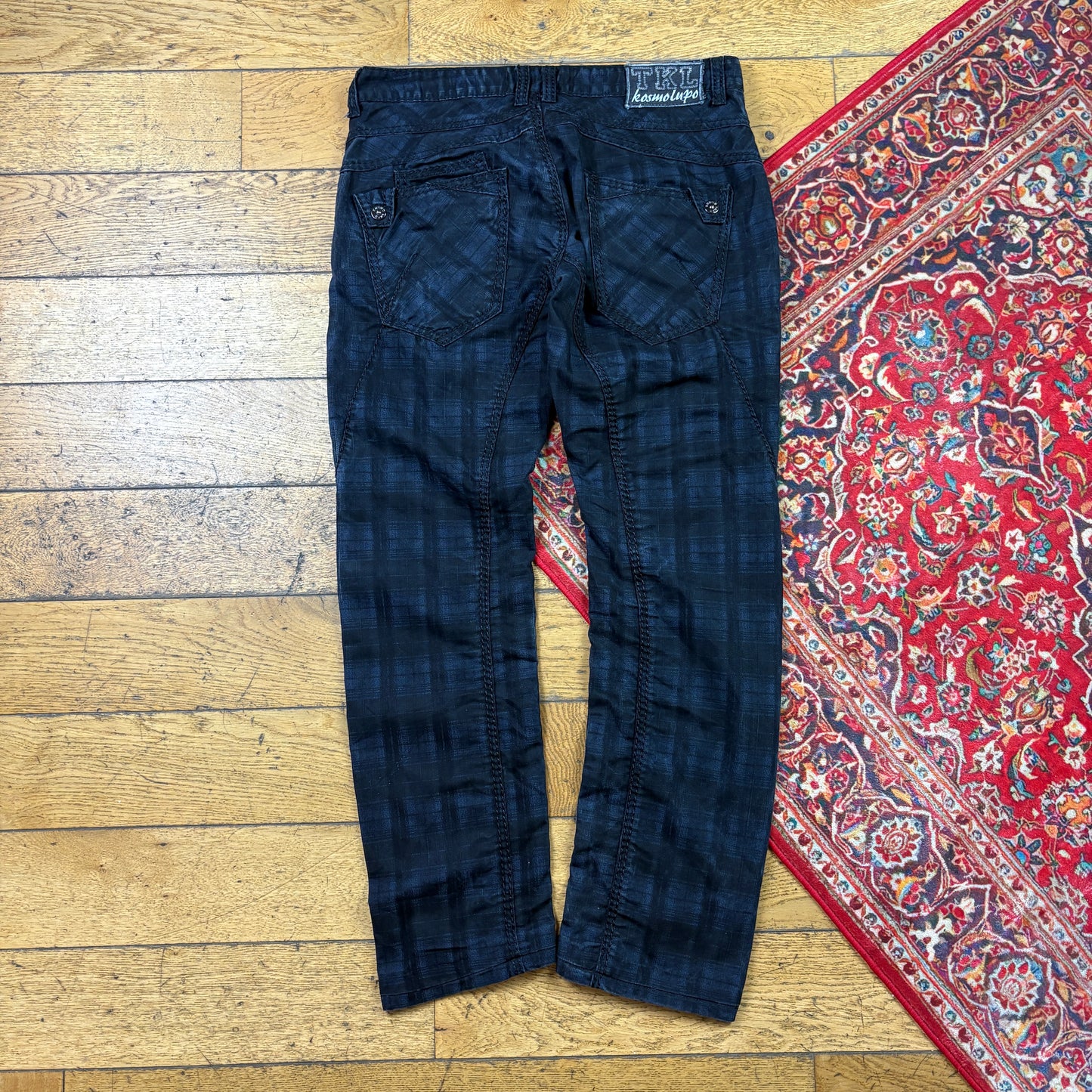 Vintage Black Check Y2K Hip Hop Straight Jeans - 36