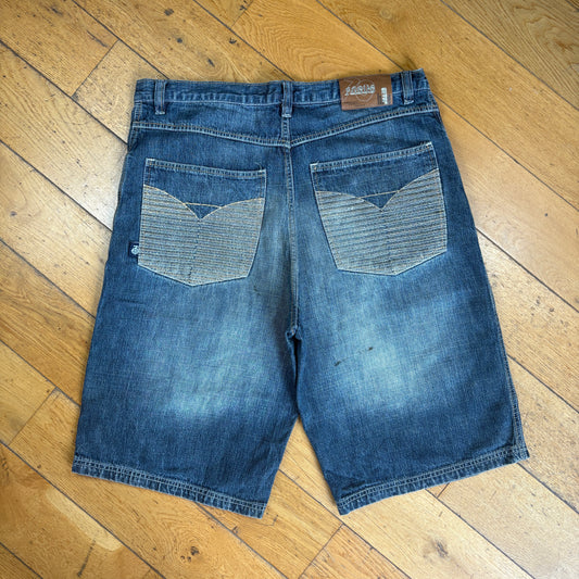 Vintage Focus70 Embroidered Hip Hop Blue Baggy Shorts Jorts - 38