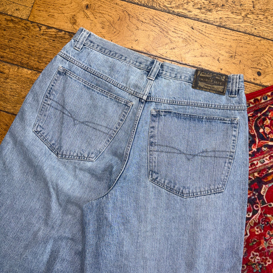 Vintage Anchor Blue Embroidered Y2K Hip Hop Baggy Jeans Shorts Jorts - 36