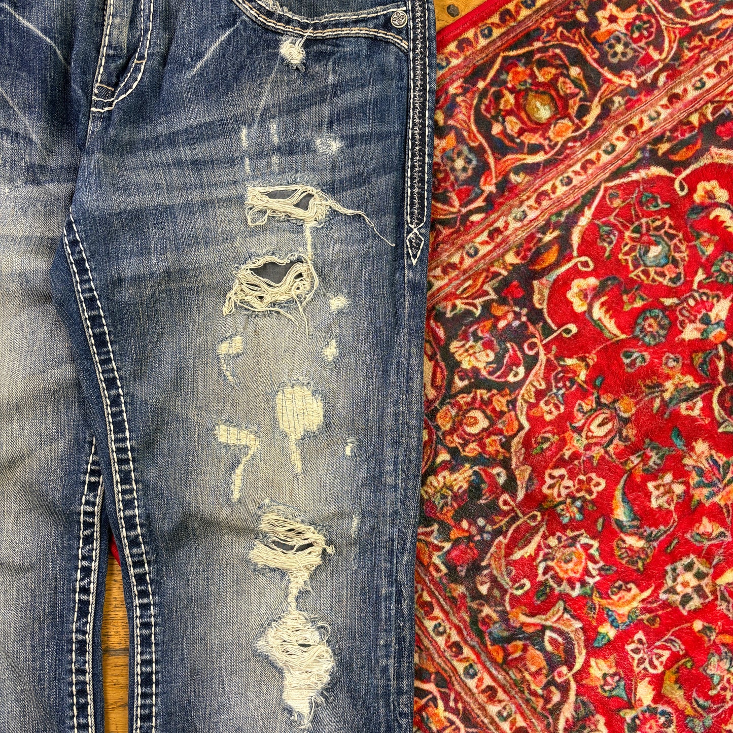 Vintage True Religion Blue Embroidered Y2K Hip Hop Straight Jeans - 40