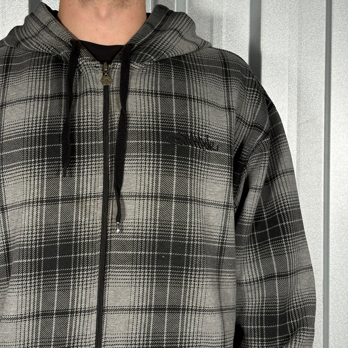 Southpole Black Plaid Hip Hop Y2K Check Zip Hoodie - 2XL