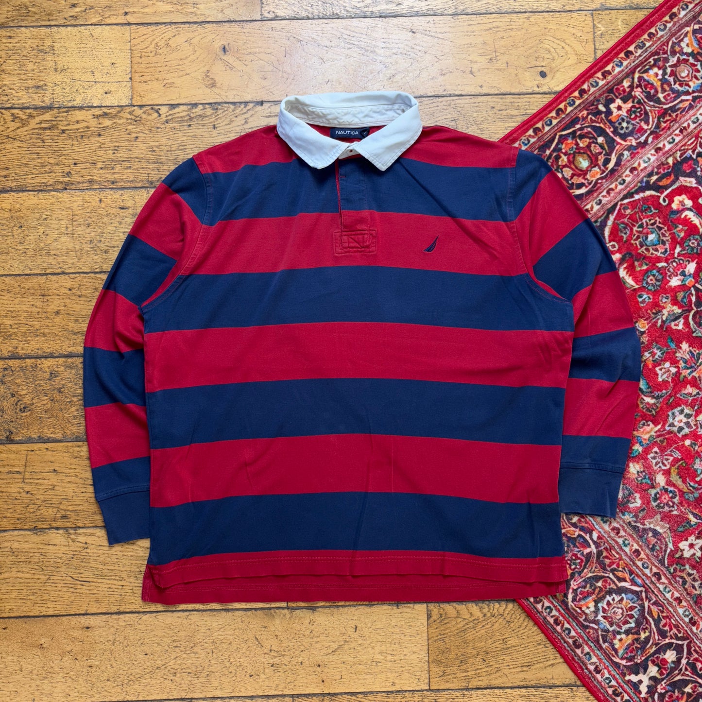 Vintage Nautica Embroidered Red Navy Polo Rugby Shirt - XL