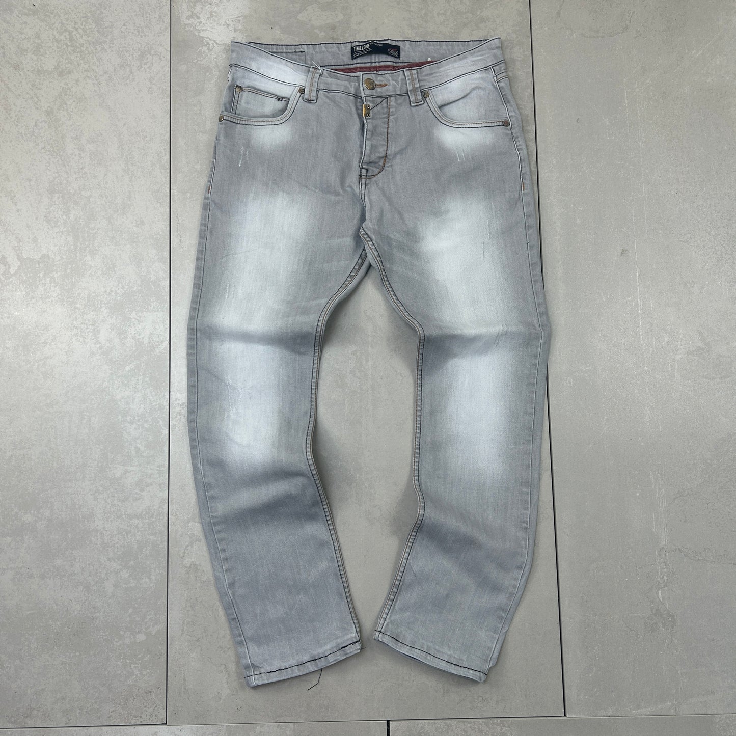 Vintage Embroidered Hip Hop Straight Grey Jeans - 34