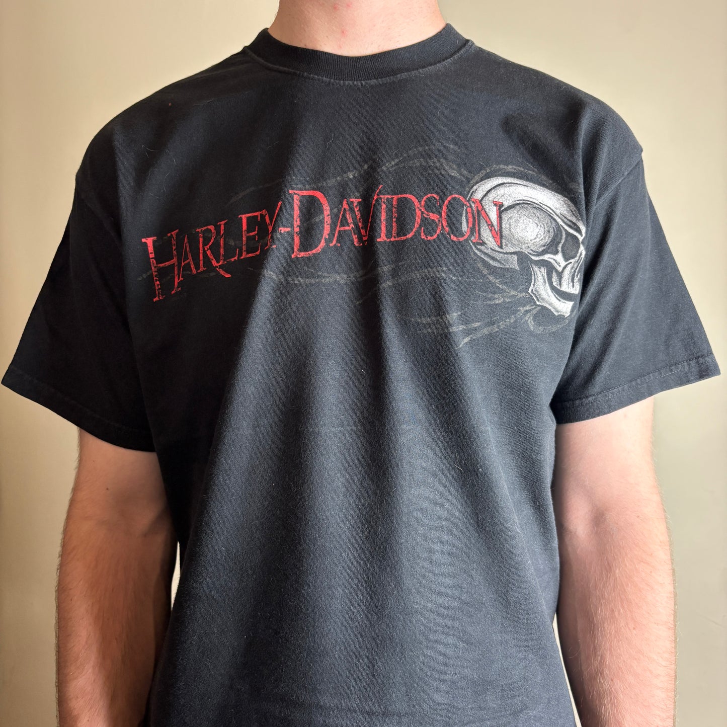 Vintage Harley Davidson Black Skull Poker Boxy Gambling Graphic T-Shirt - S