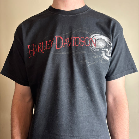 Vintage Harley Davidson Black Skull Poker Boxy Gambling Graphic T-Shirt - S