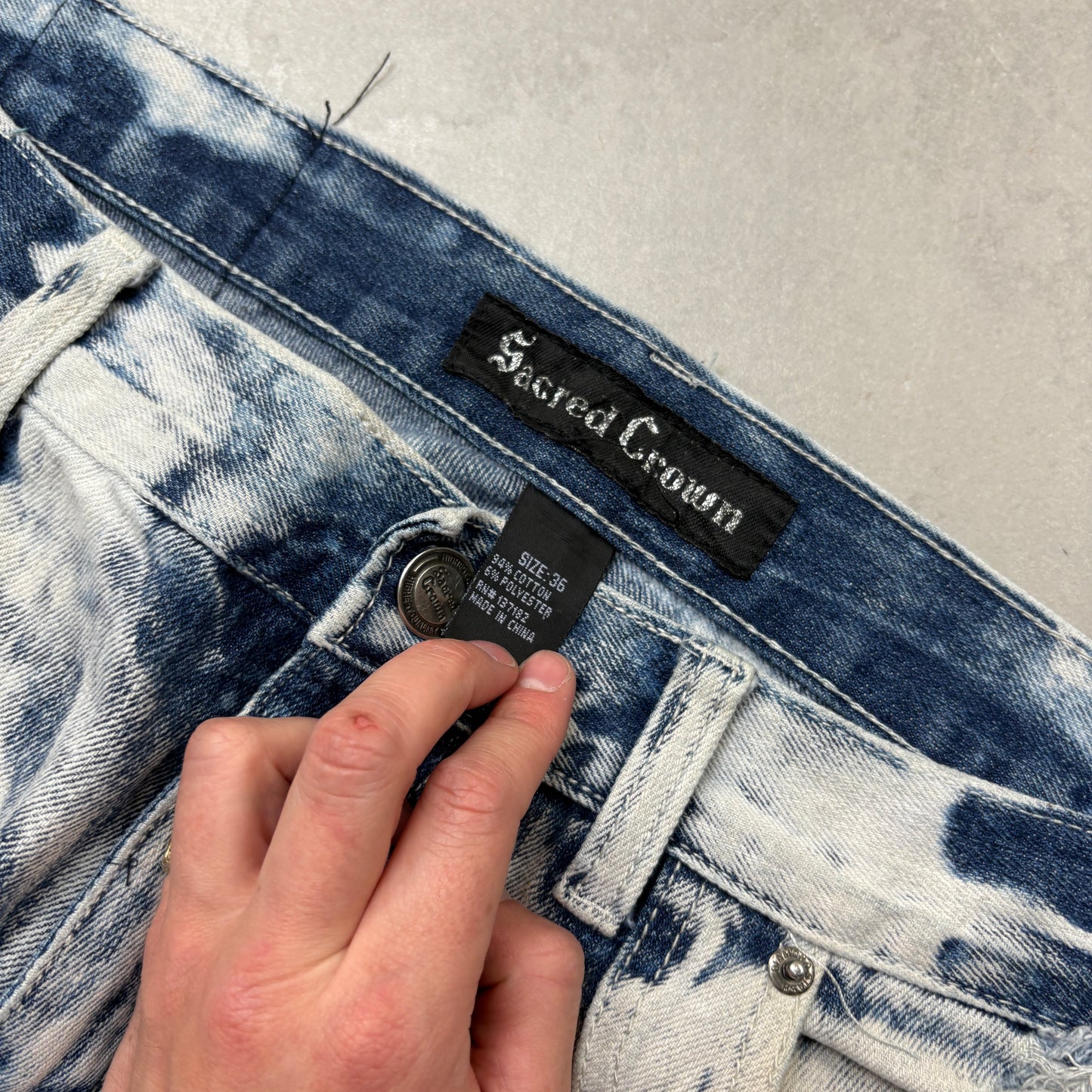 Vintage Hip Hop Moto Acid Wash Blue Straight Jeans - 40