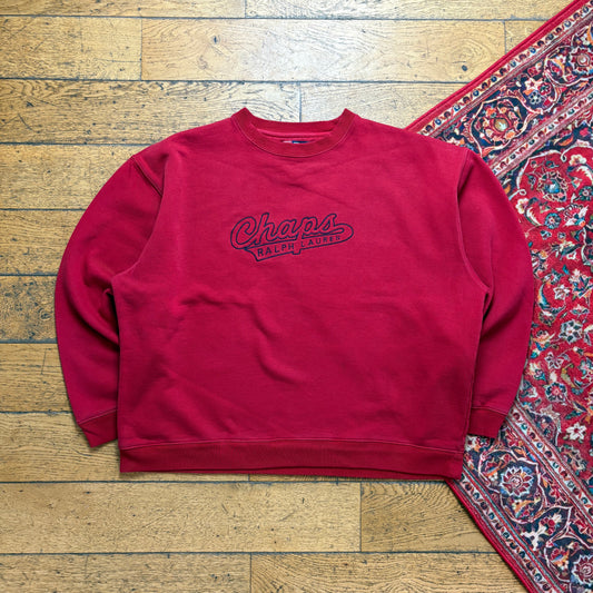 Vintage Chaps Ralph Lauren Red Embroidered Sweatshirt - 2XL