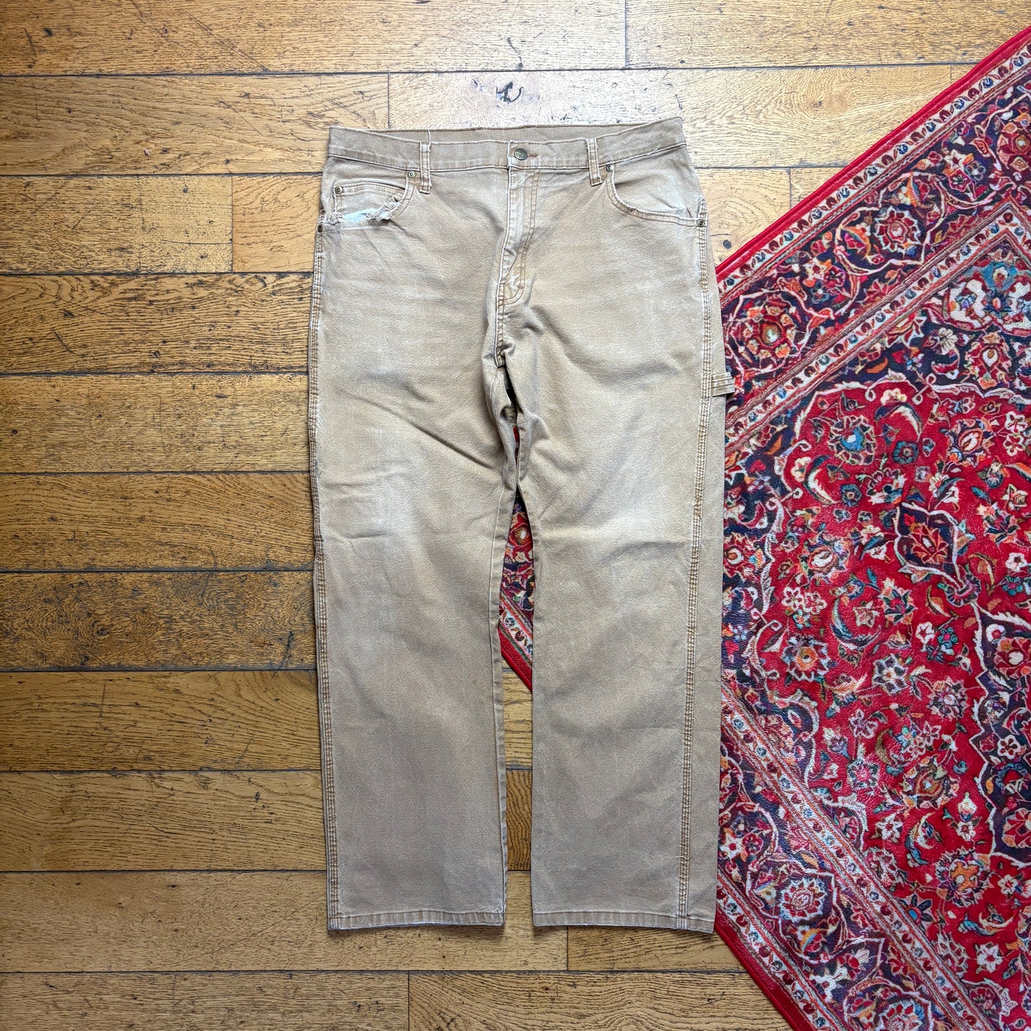 Vintage Dickies Workwear Carpenter Brown Baggy Trousers - 38S