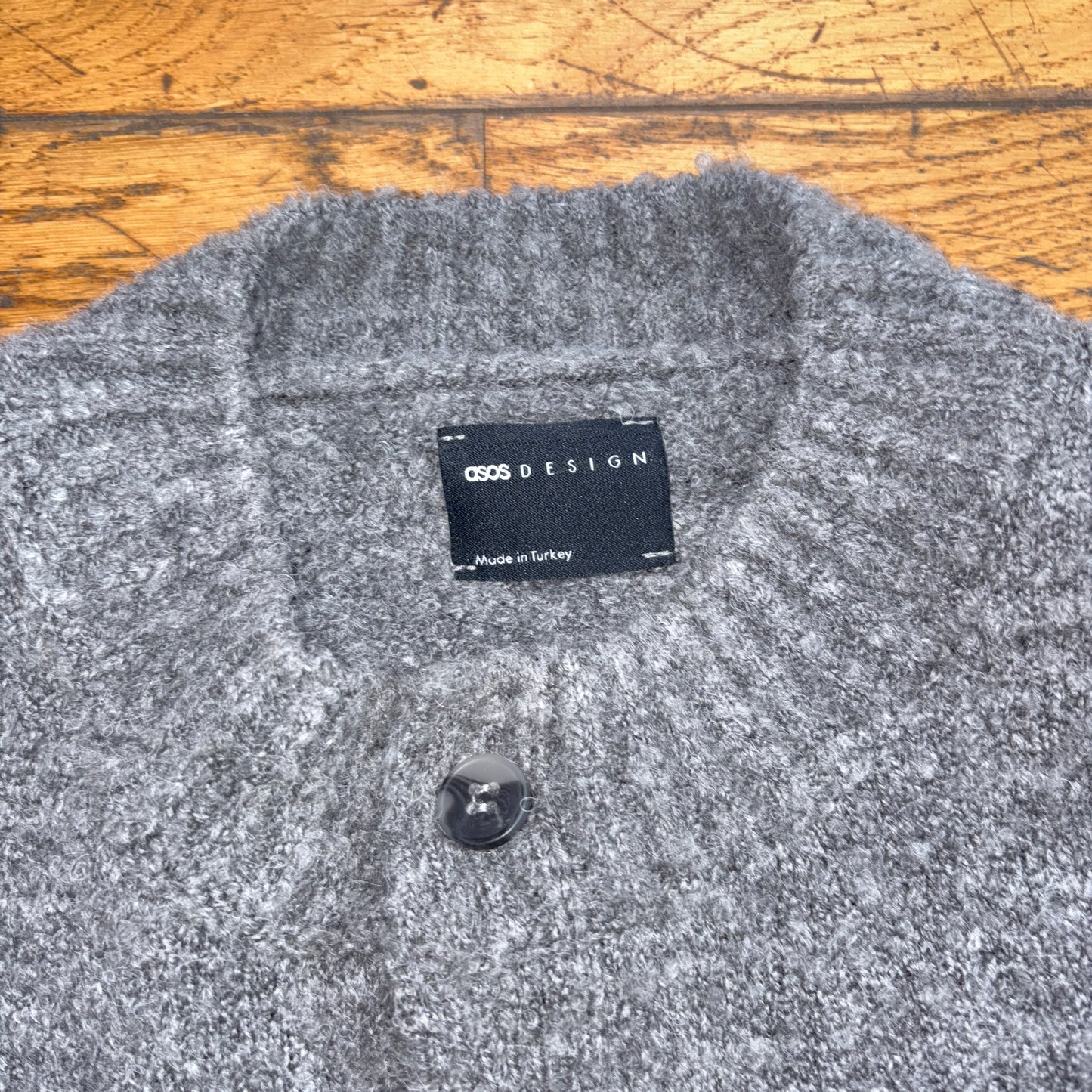 ASOS Design Grey Cardigan Boxy Chunky Knit Jumper - L