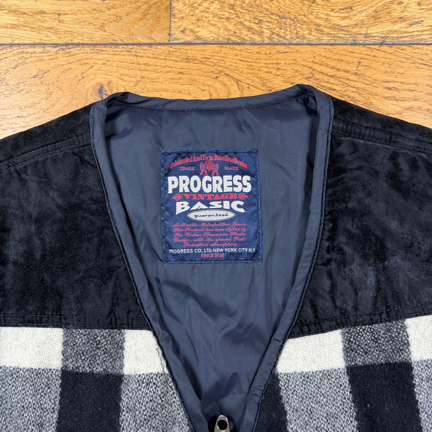 Vintage Progress Black Check Plaid Flannel Gilet Vest - M/L