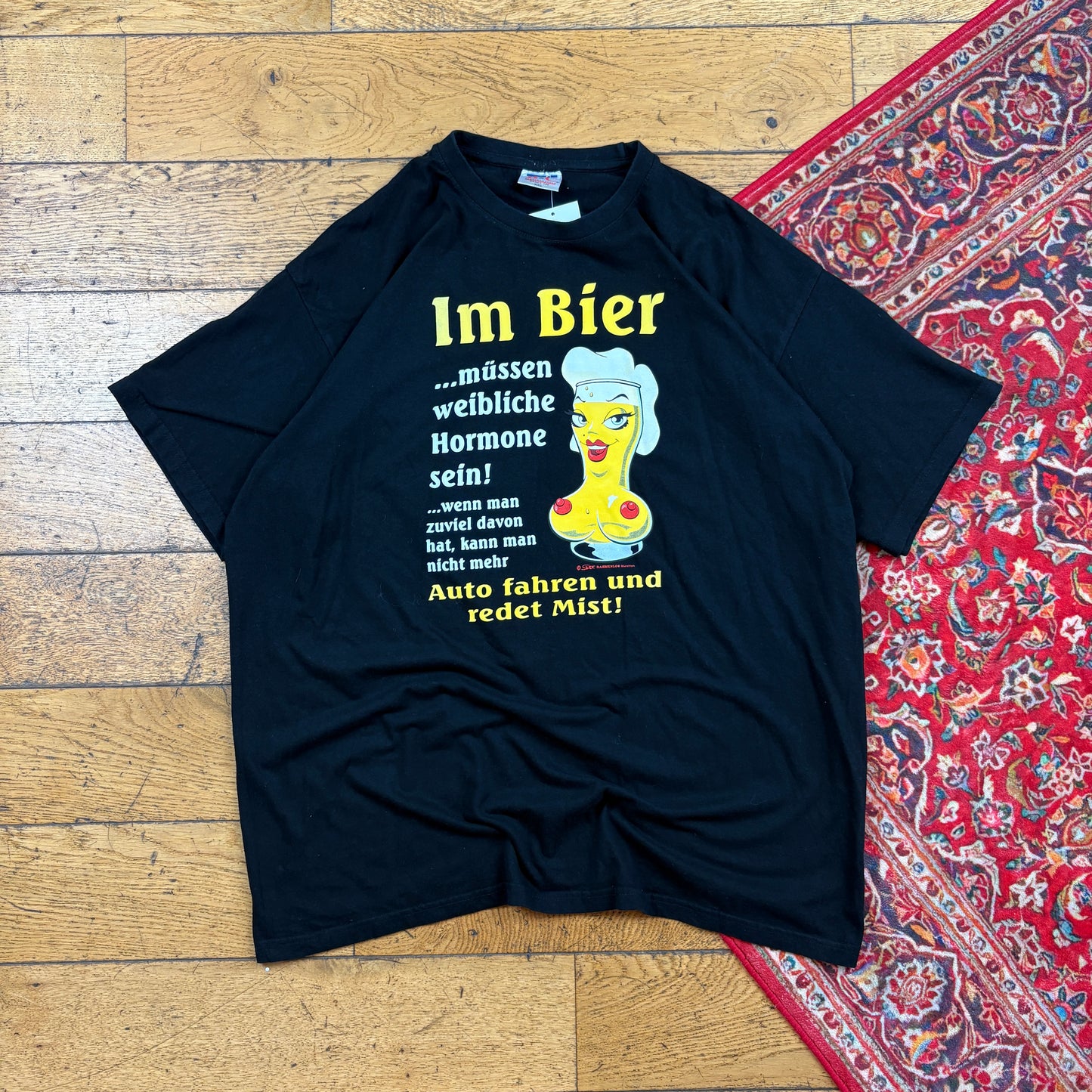 Vintage Funny Beer Black Graphic T-Shirt - XL