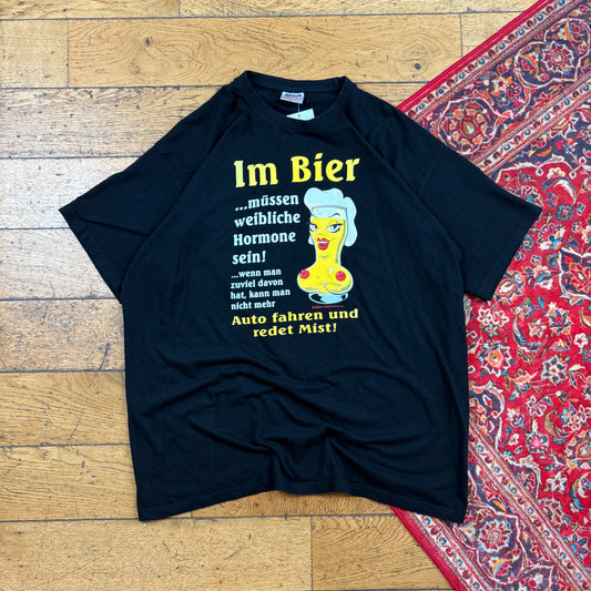 Vintage Funny Beer Black Graphic T-Shirt - XL