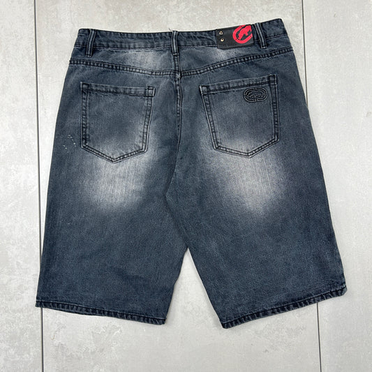 Vintage Ecko Unltd Embroidered Hip Hop Baggy Black Shorts Jorts - 36