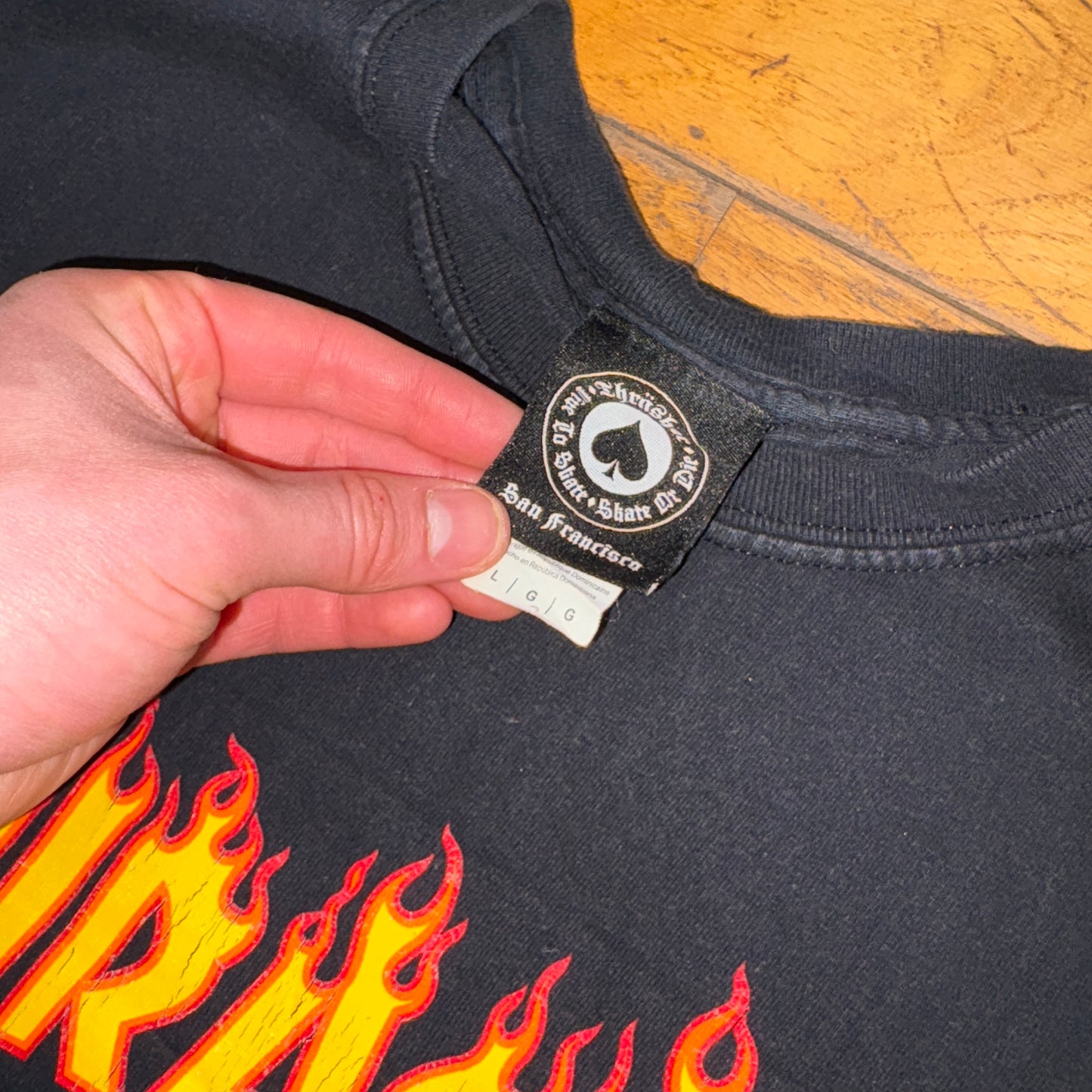 Vintage Thrasher Black Skate Flames Graphic T-Shirt - M