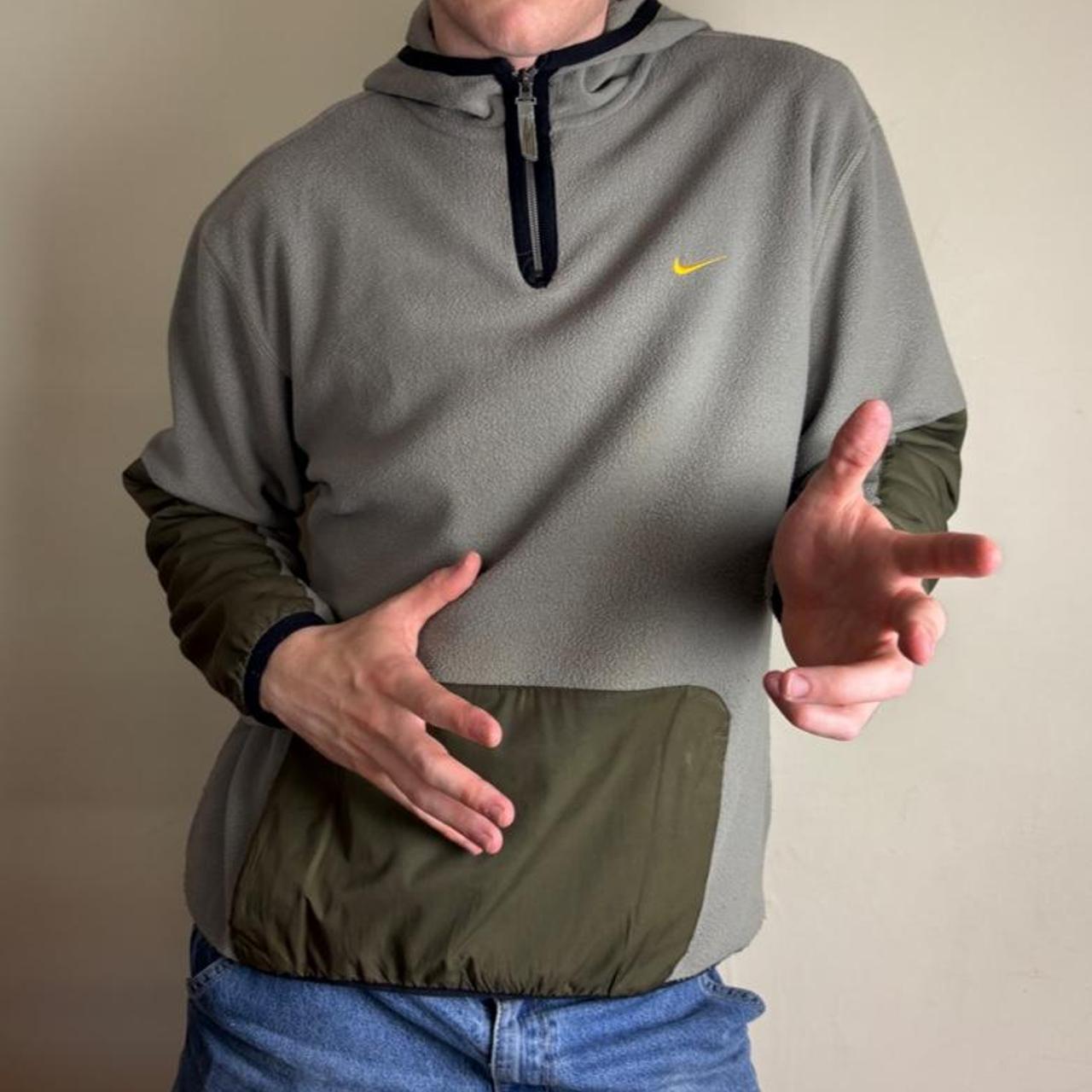 Vintage Nike y2k Swoosh Green Fleece Hoodie Sweatshirt - M