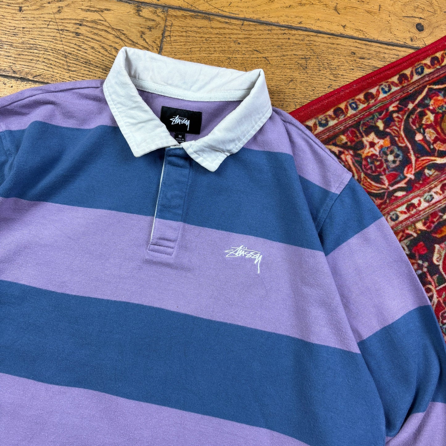 Vintage Stussy Embroidered Purple Blue Rugby Polo Shirt - M