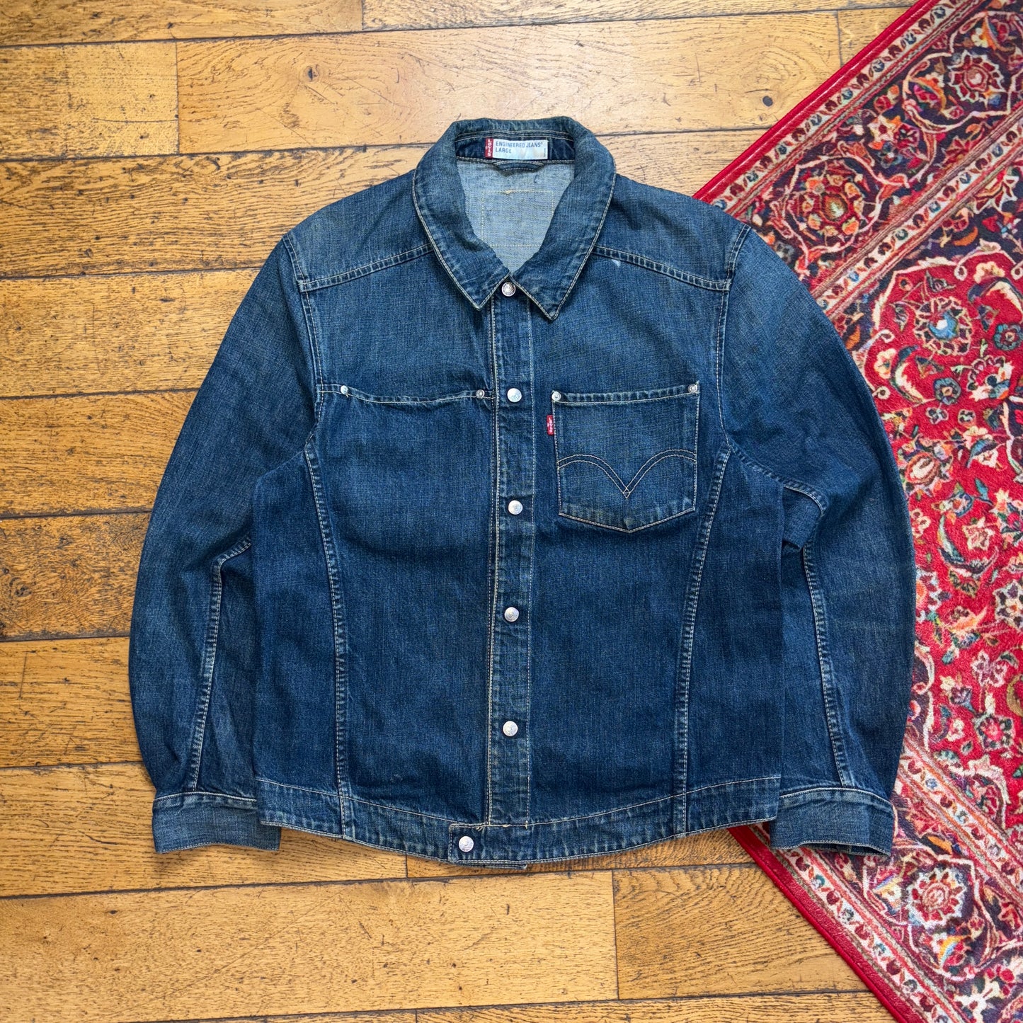 Vintage Levis Engineered Blue Indigo Womens Denim Trucker Chore Jacket - L