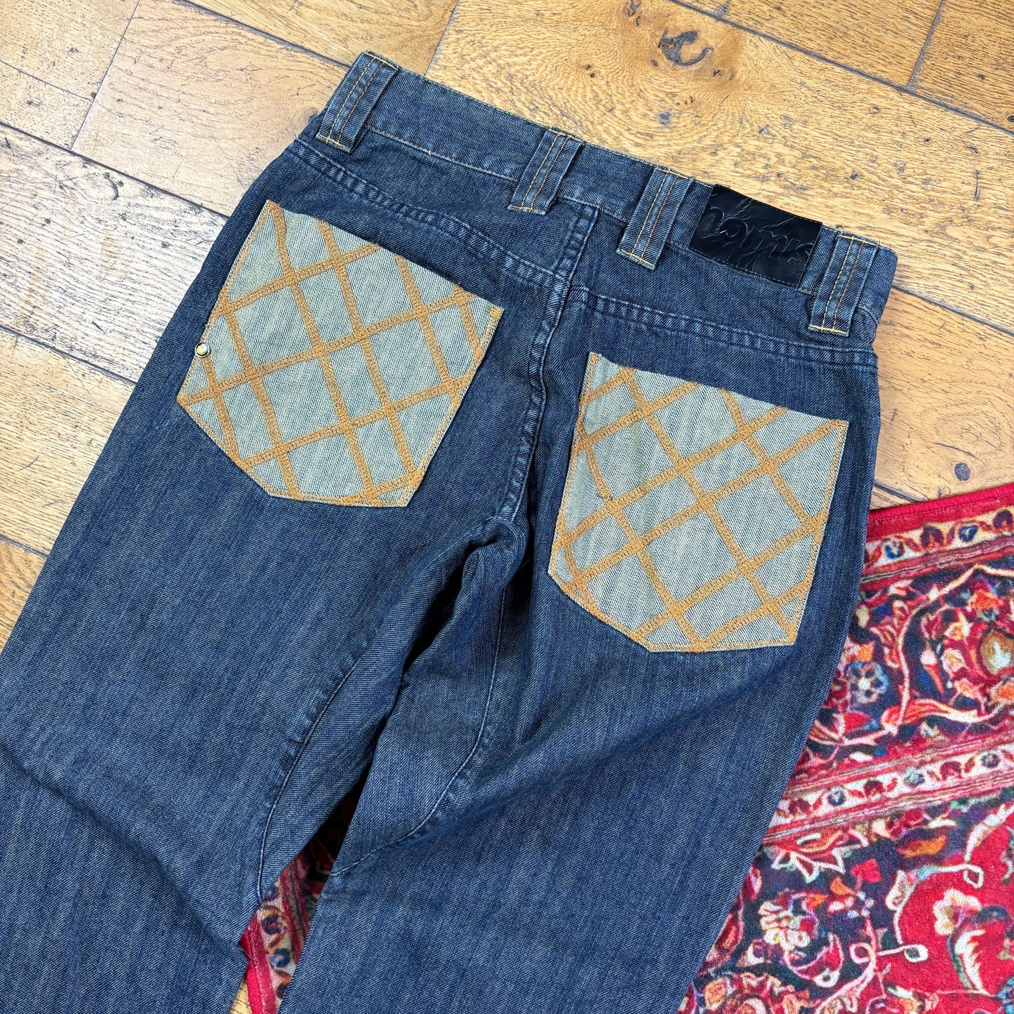Vintage Blue Embroidered Y2K Hip Hop Baggy Jeans - 30