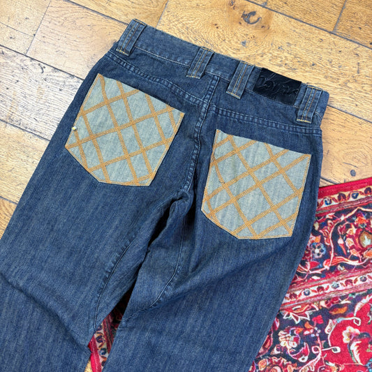 Vintage Blue Embroidered Y2K Hip Hop Baggy Jeans - 30
