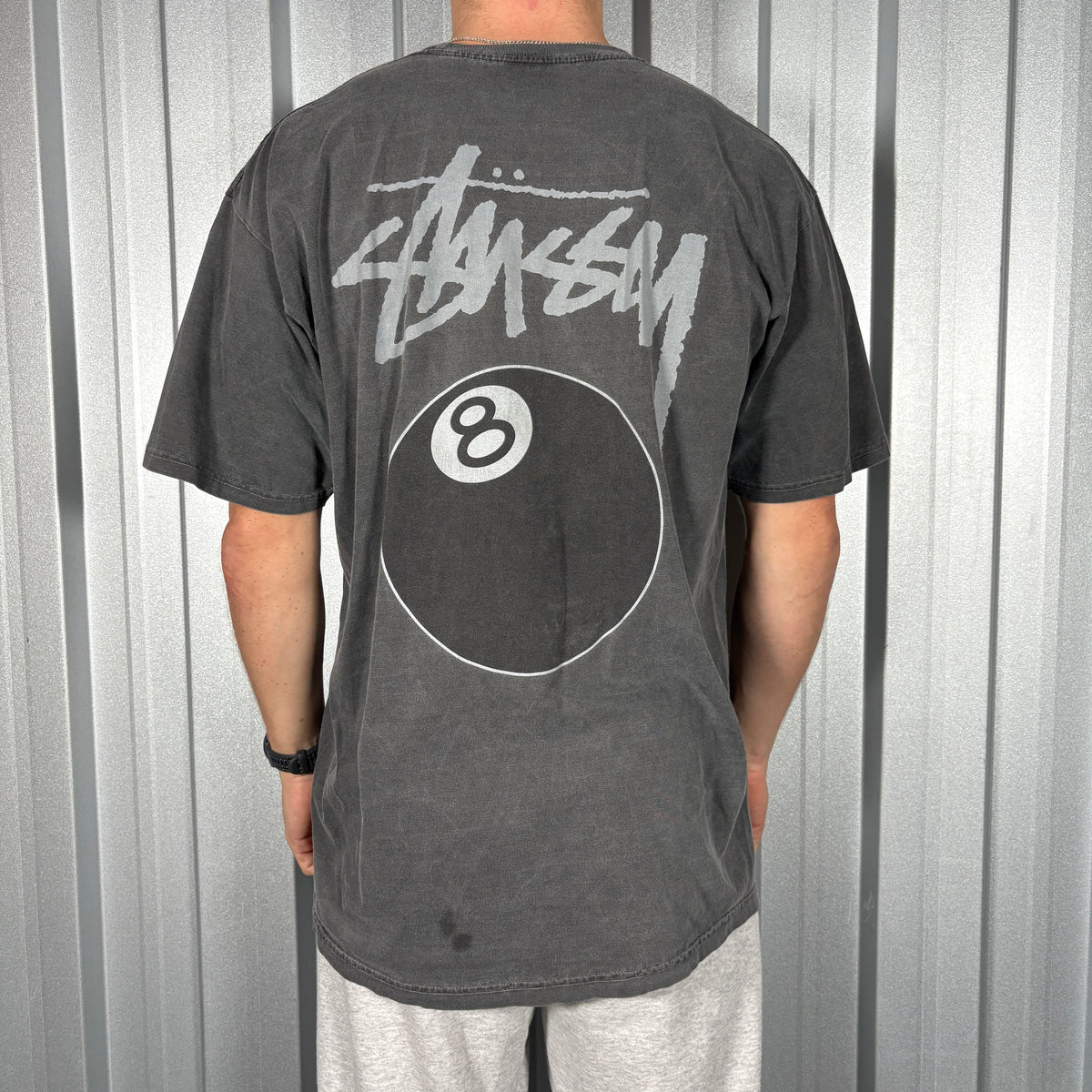Stussy Grey 8 Ball Graphic T Shirt - L