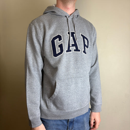Vintage Gap Grey Spellout Embroidered Hoodie Sweatshirt - L