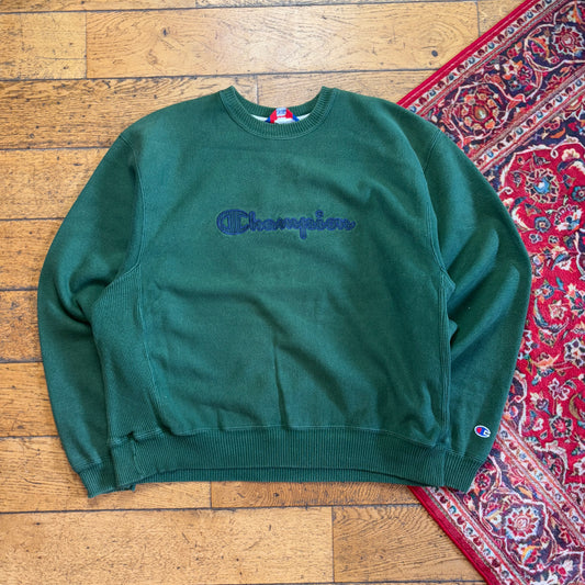 Vintage Champion Green  Embroidered Sweatshirt - XL