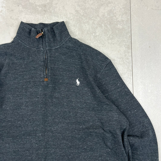 Vintage Ralph Lauren Knit Quarter Zip 1/4 Jumper Grey - XL