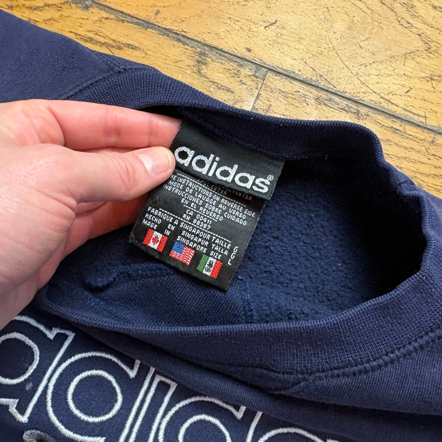 Vintage 90s Adidas Navy Boxy Embroidered Sweatshirt - L