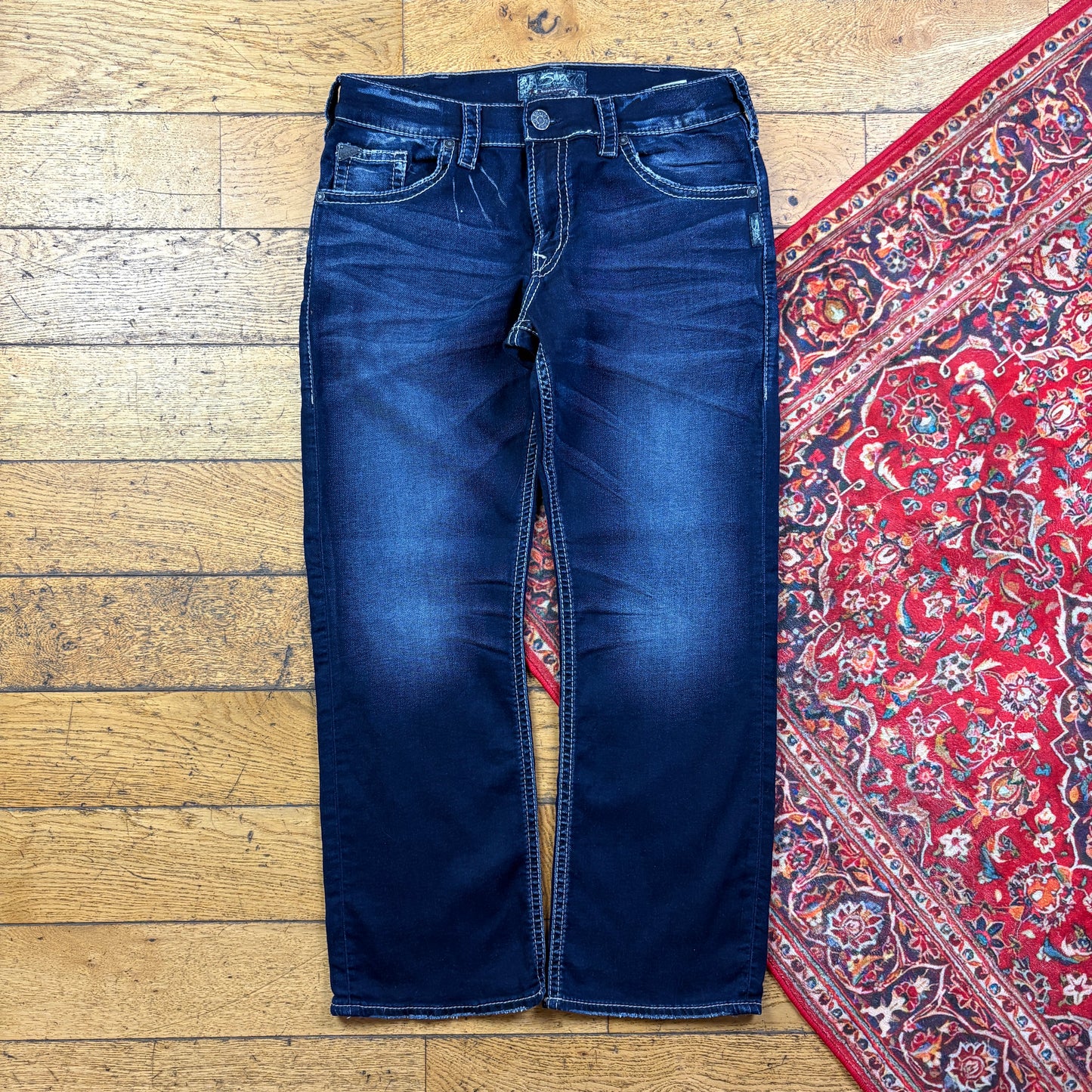 Vintage Blue Embroidered Y2K Hip Hop Baggy Jeans - 40