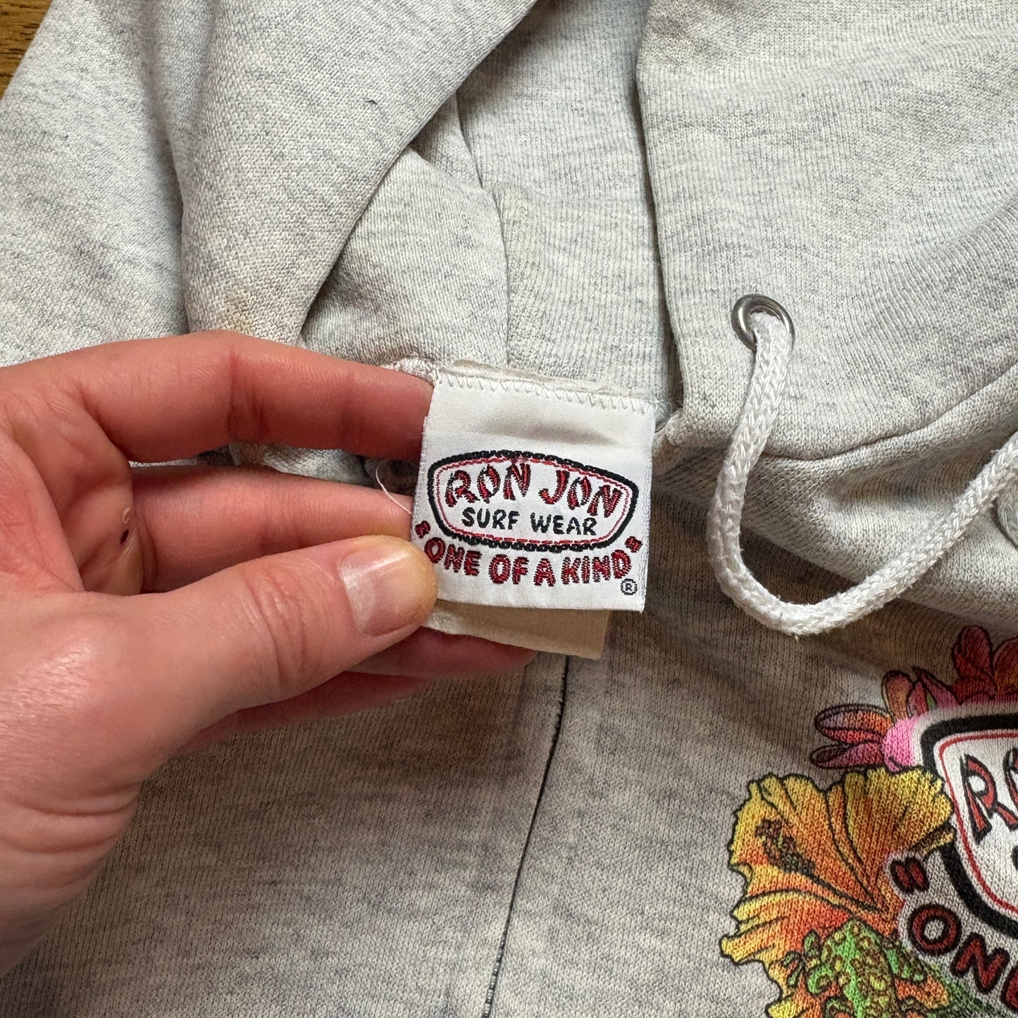 Vintage 1992 Ron Jon Surfwear Grey Zip Hoodie Sweatshirt - M