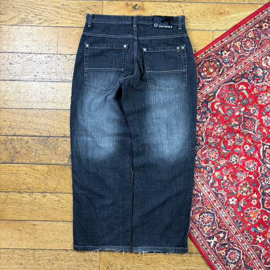 Vintage Southpole Black Embroidered Y2K Hip Hop Baggy Jeans - 36