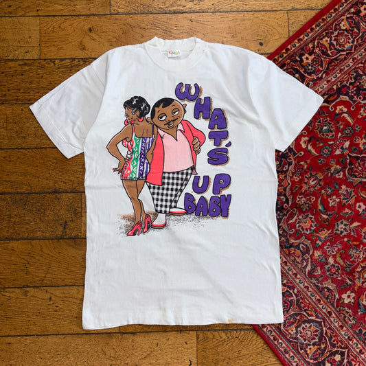 Vintage 90s Whats Up Baby White Single Stitch Graphic T-Shirt - S