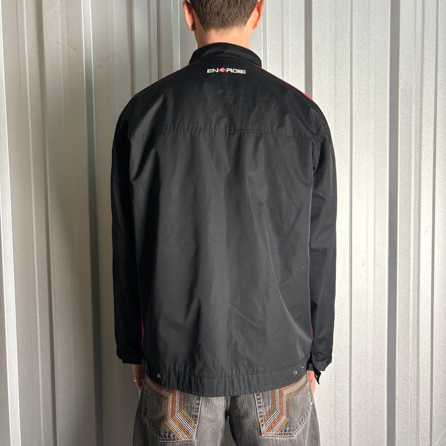 Vintage Energie 90s Skate Black Zip Embroidered Streetwear Jacket - 2XL