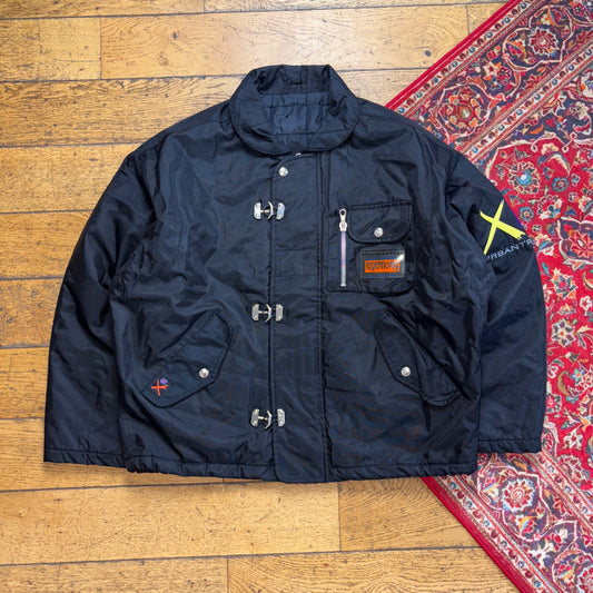 Vintage Egemony Black Fireman Clasp Quilted Boxy Jacket - 2XL