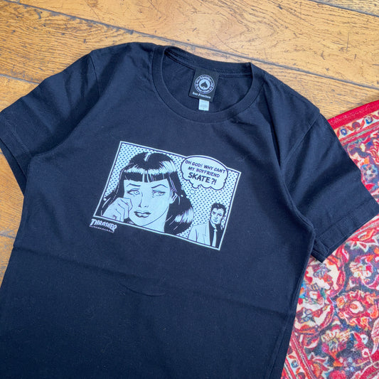 Vintage Thrasher Black Womens Skate Graphic T-Shirt - S