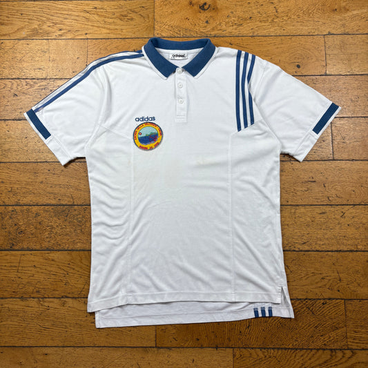 Vintage Adidas White Blue Polo T-Shirt - M