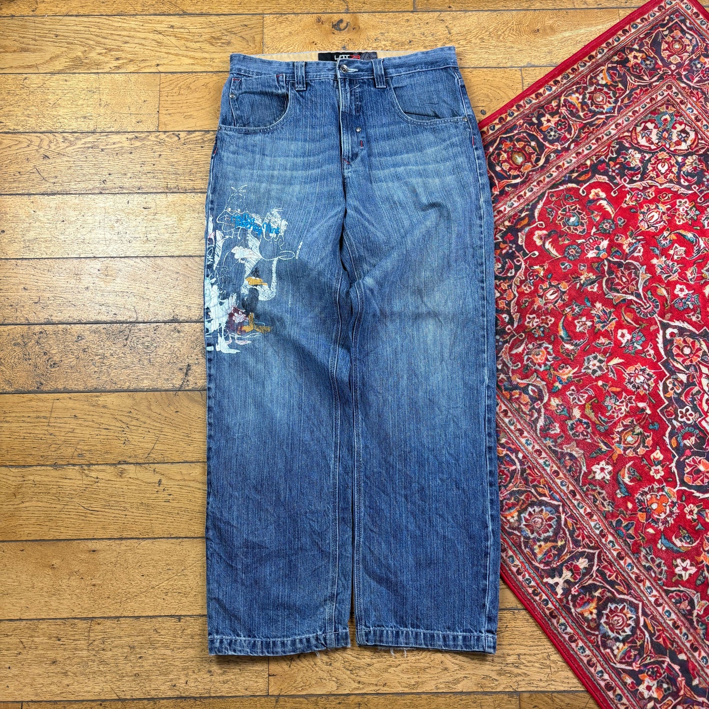 Vintage Lot29 Blue Embroidered Y2K Hip Hop Baggy Jeans - 34
