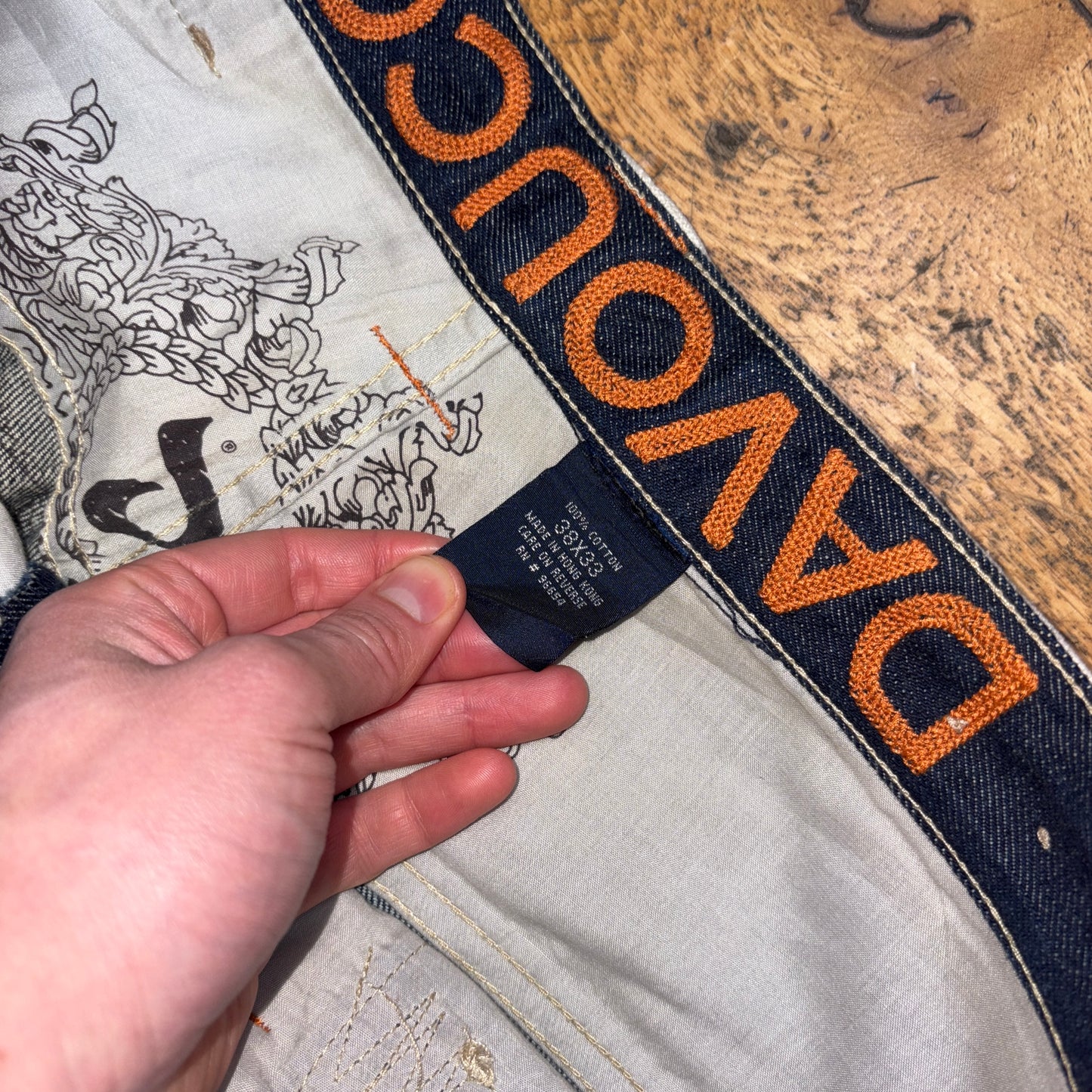 Vintage Embroidered Navy Blue Y2K Hip Hop Baggy Jeans - 38L
