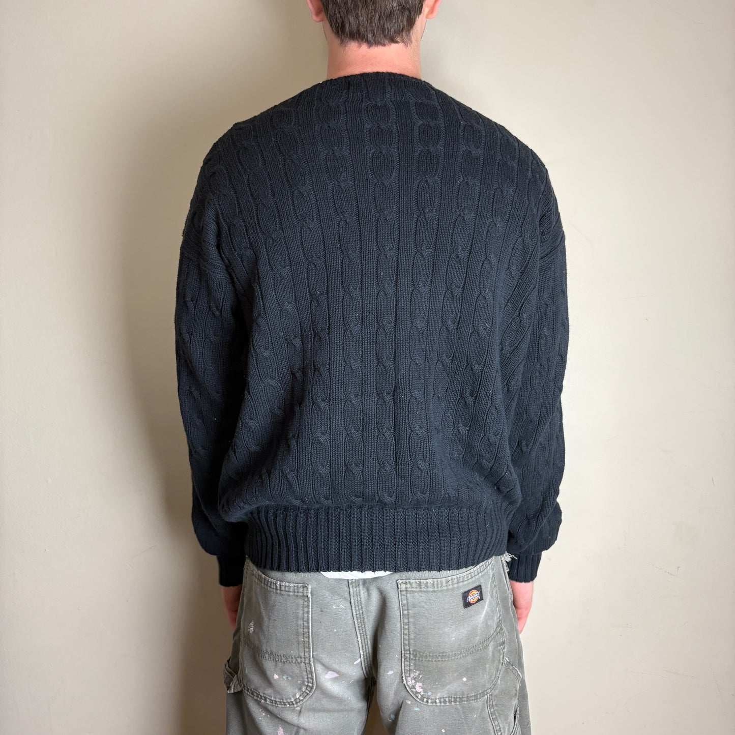Vintage Ralph Lauren Black Crewneck Cable Chunky Knit Jumper - M