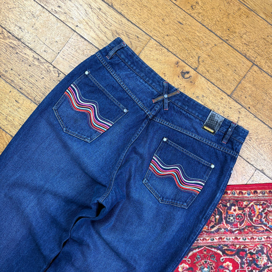 Vintage Coogi Blue Embroidered Y2K Hip Hop Baggy Jeans - 40