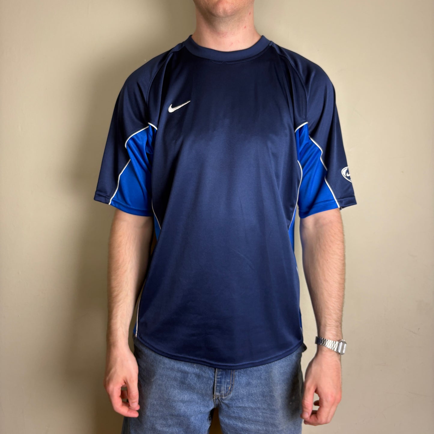 Vintage Nike Navy Swoosh Embroidered Sports T-Shirt - L
