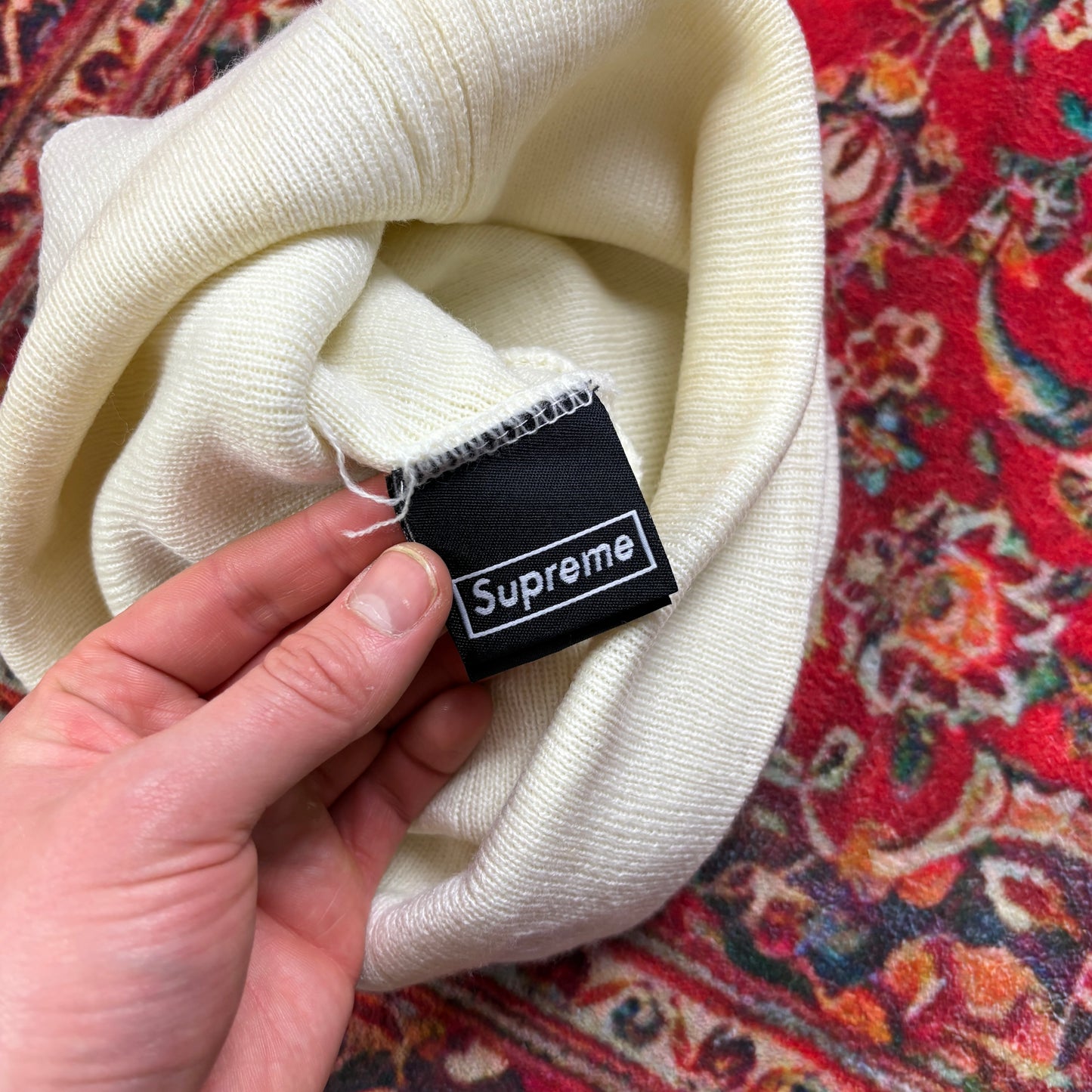 Vintage Supreme New Era Box Logo Cream Beanie