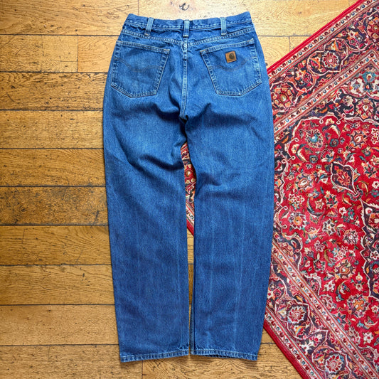 Vintage Carhartt Workwear Carpenter Baggy Blue Jeans - 36L