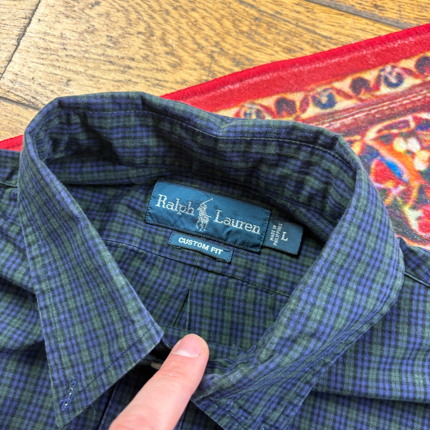 Vintage Ralph Lauren Navy Check Embroidered Shirt - L