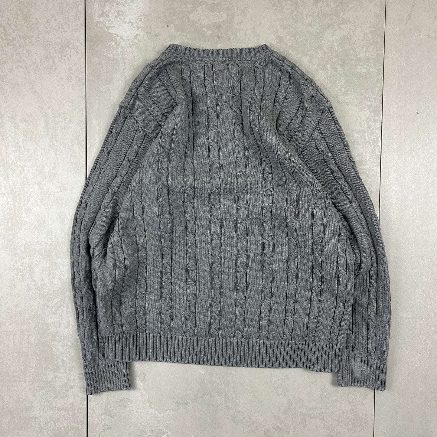 Vintage Tommy Hilfiger Chunky Cable Knit Grey Fisherman Jumper - L