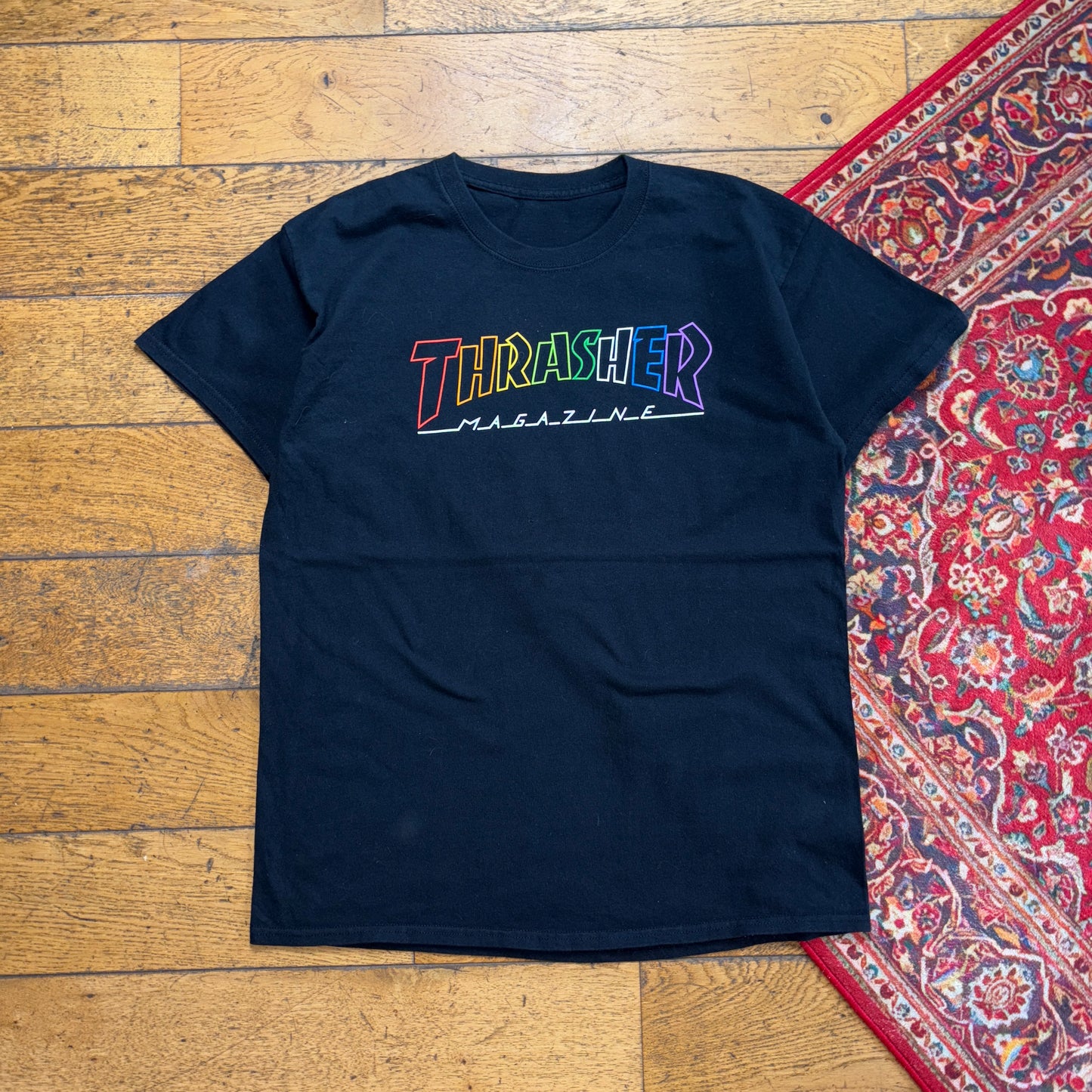 Vintage Thrasher Black Skate Graphic T-Shirt - M
