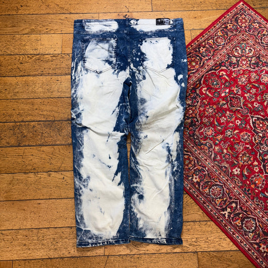 Vintage Bleached Grunge Moto Blue Y2K Hip Hop Baggy Jeans - 48R