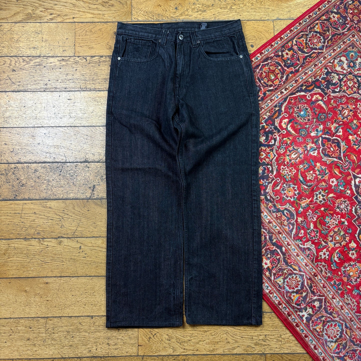 Vintage Rocawear Black Embroidered Y2K Hip Hop Baggy Jeans - 34