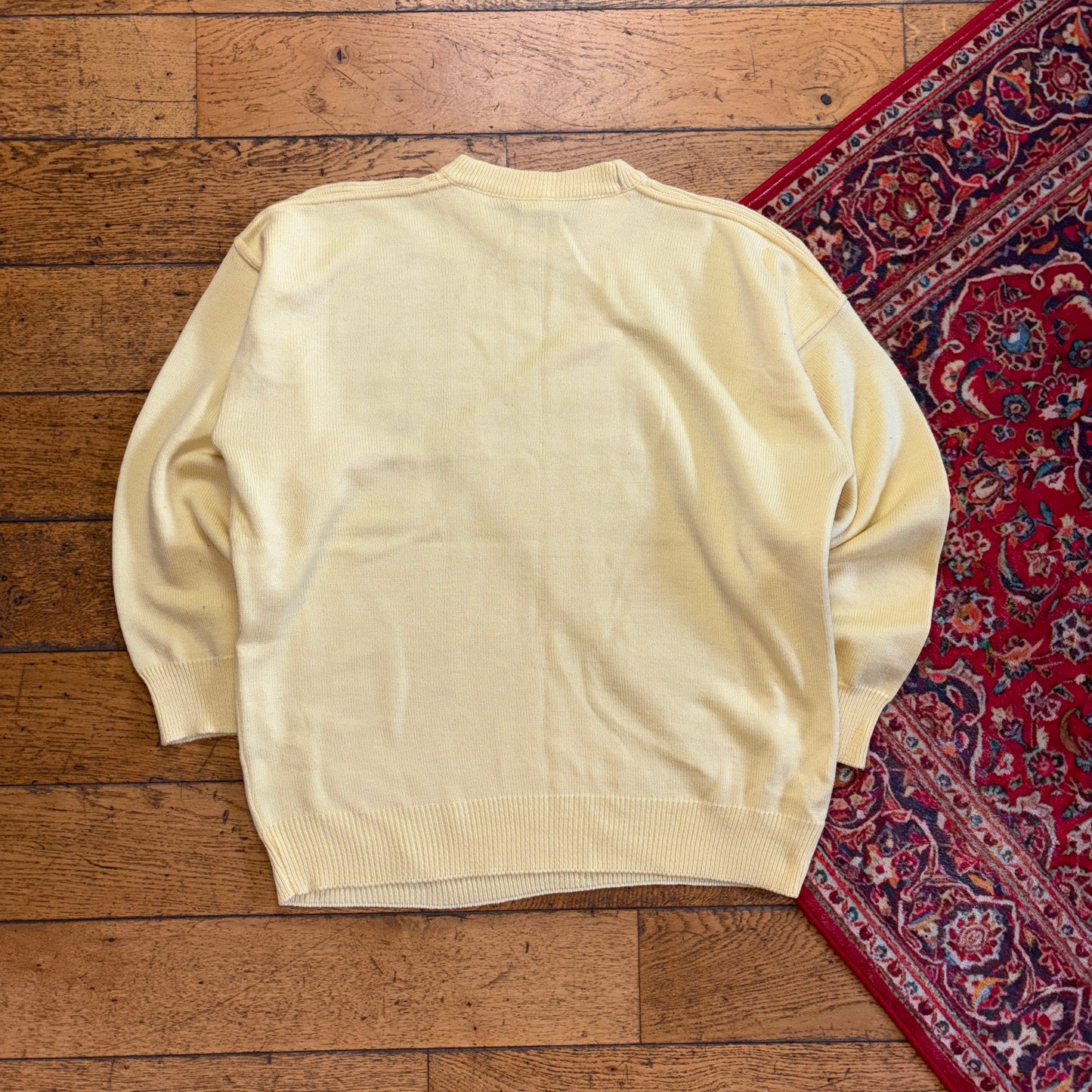 Vintage Chemiste Lacoste Yellow Cable Knit Jumper - XL